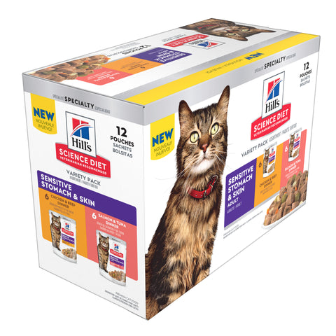 Hill's Science Diet Feline Adult Sensitive Skin & Stomach Variety Pack Food 12 x 79.37g sachets