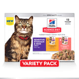 Hill's Science Diet Feline Adult Sensitive Skin & Stomach Variety Pack Food 12 x 79.37g sachets