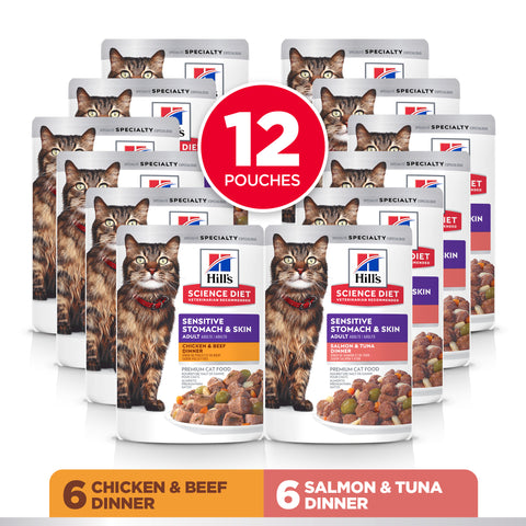 Hill's Science Diet Feline Adult Sensitive Skin & Stomach Variety Pack Food 12 x 79.37g sachets