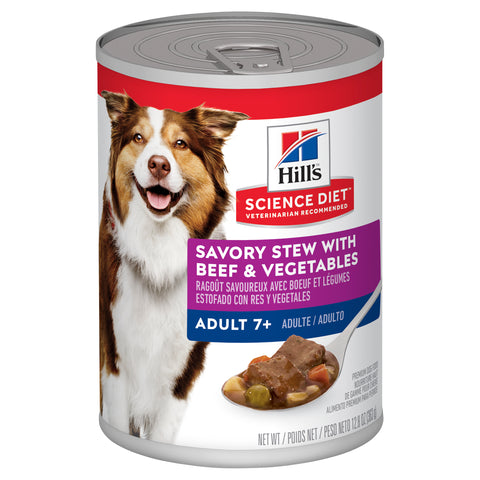 Hill's Science Diet Adult 7+ Savory Stew Beef & Vegetables Canned Dog Food 363g x 12 Tray
