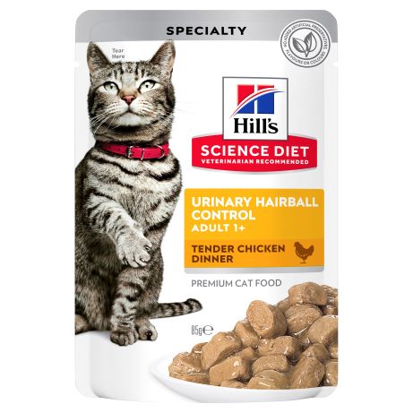 Hill's Science Diet Feline Adult Urinary Hairball Control Chicken Food 12 x 85g sachets