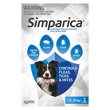Simparica monthly chew 10.1-20kg dogs Flea & Worm