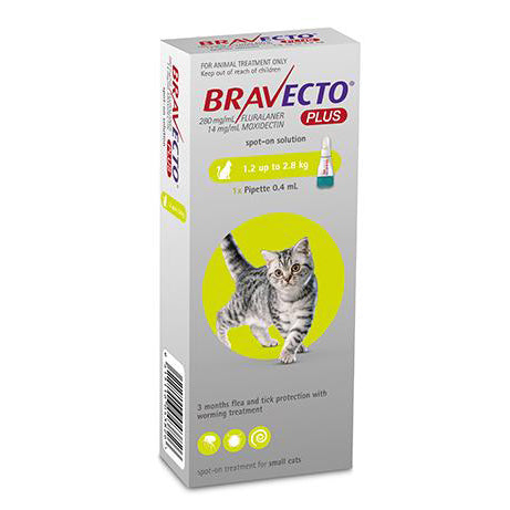 Bravecto Plus Spot-On For Small Cats 1.2kg to 2.8kg