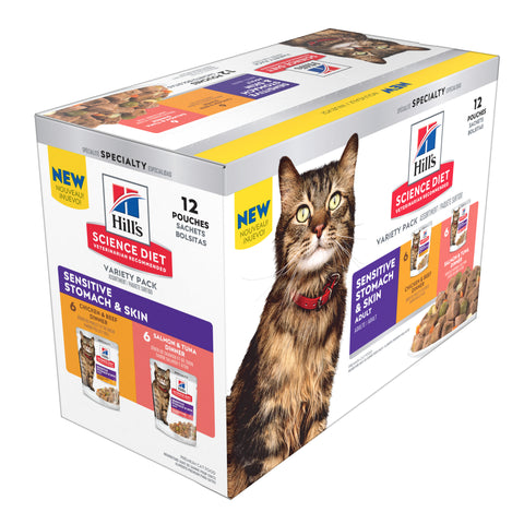 Hill's Science Diet Adult Sensitive Skin & Stomach Variety Pack Cat Food 12 x 79.37g sachets