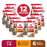 Hill’s Science Diet Adult Poultry Selection Variety Pack (6 Chicken, 6 Turkey) Pouch Cat Food 12x85g