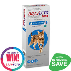 Bravecto Plus Spot-On For Medium Cats 2.8 to 6.25kg