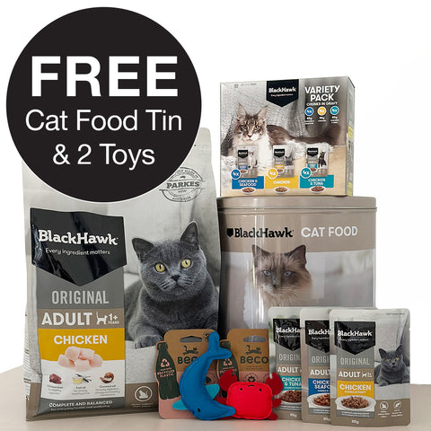 Black Hawk Cat Food Chicken Combo + FREE TIN & Toys