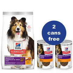 Hill's Science Diet Adult Sensitive Stomach & Skin Dry Dog Food +2 FREE Cans