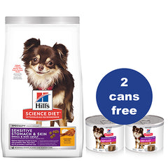 Hill's Science Diet Adult Sensitive Stomach & Skin Small & Mini Dry Dog Food + 2 FREE Cans