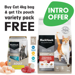 Black Hawk Adult Cat Chicken and Kangaroo 4kg + FREE Variety Pack