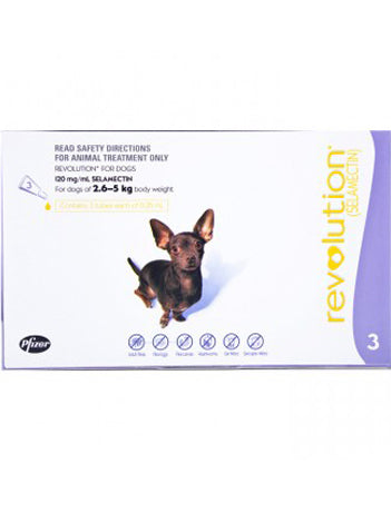 Revolution for Dogs 2.6-5kg 3pk Flea & Worm