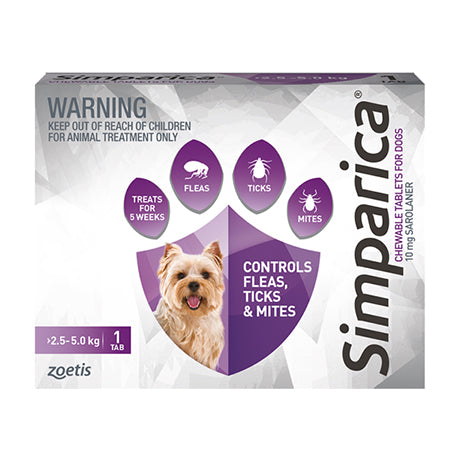 Simparica monthly chew 2.6-5kg dogs Flea & Worm