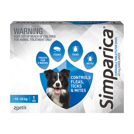 Simparica monthly chew 10.1-20kg dogs Flea & Worm