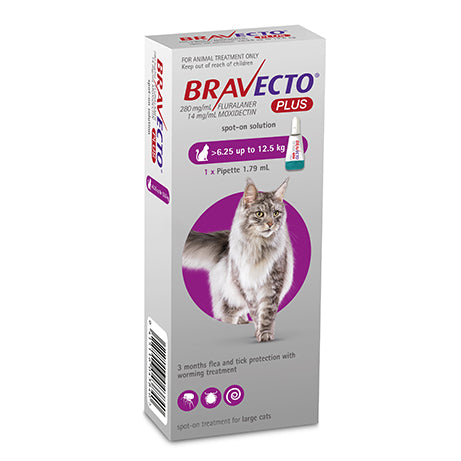 Bravecto Plus Spot-On For Large Cats 6.25 to 12.5kg